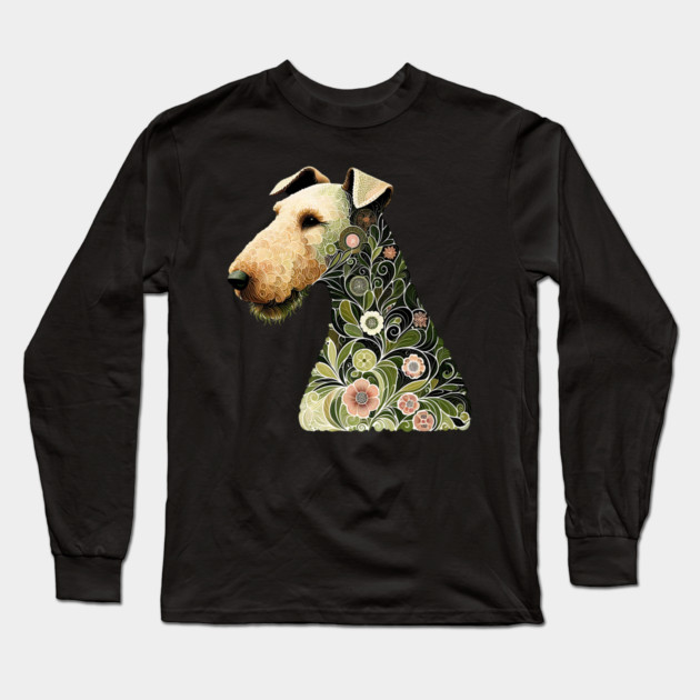 Airedale Dog Botanical Style Illustration Long Sleeve T-Shirt by BirdsnStuff
