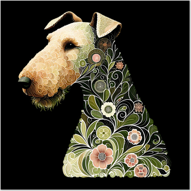 Airedale Dog Botanical Style Illustration Wall Art by BirdsnStuff