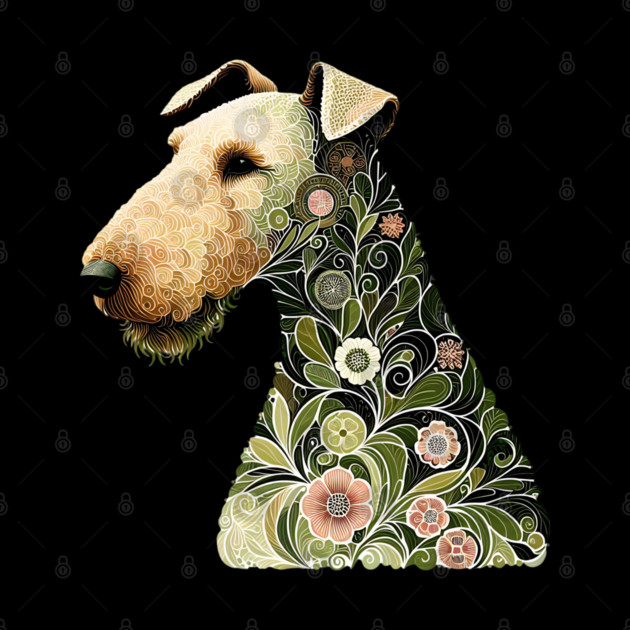Airedale Dog Botanical Style Illustration by BirdsnStuff