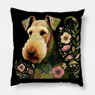 Airedale Dog Botanical Style Illustration 3 Pillow