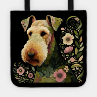 Airedale Dog Botanical Style Illustration 3 Tote