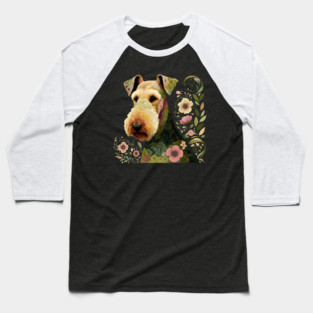 Airedale Dog Botanical Style Illustration 3 Baseball T-Shirt