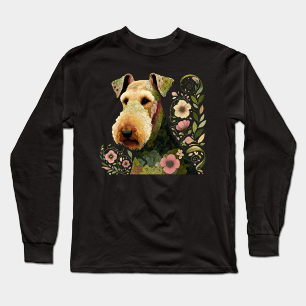 Airedale Dog Botanical Style Illustration 3 Long Sleeve T-Shirt by BirdsnStuff