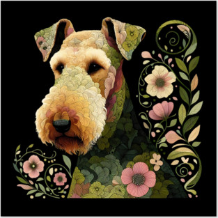 Airedale Dog Botanical Style Illustration 3 Posters and Art