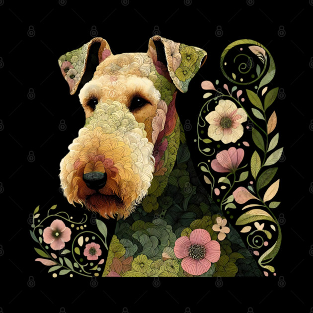 Airedale Dog Botanical Style Illustration 3 by BirdsnStuff