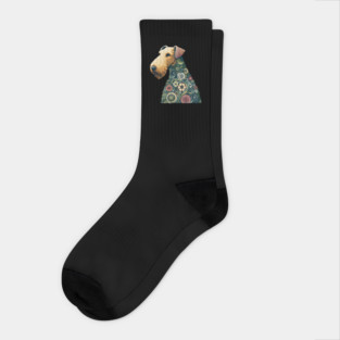 Airedale Dog Botanical Style Illustration 2 Socks