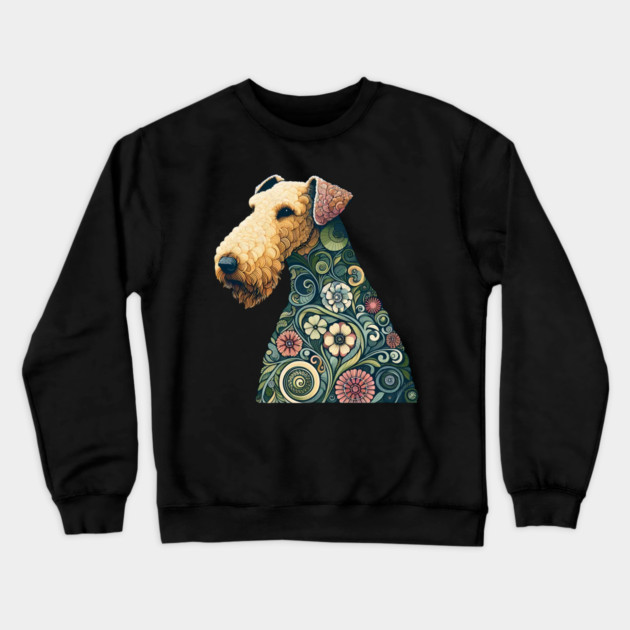 Airedale Dog Botanical Style Illustration 2 Crewneck Sweatshirt by BirdsnStuff