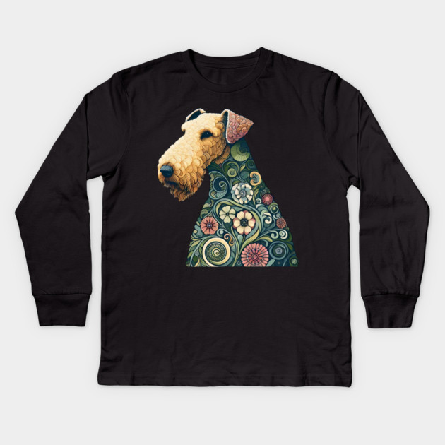 Airedale Dog Botanical Style Illustration 2 Kids Long Sleeve T-Shirt by BirdsnStuff