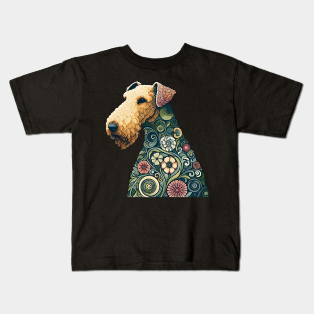 Airedale Dog Botanical Style Illustration 2 Kids T-Shirt by BirdsnStuff