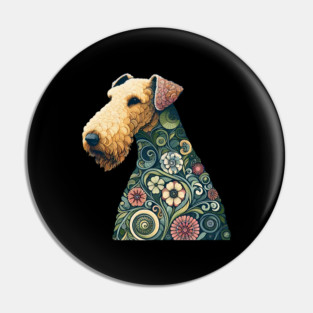 Airedale Dog Botanical Style Illustration 2 Pin