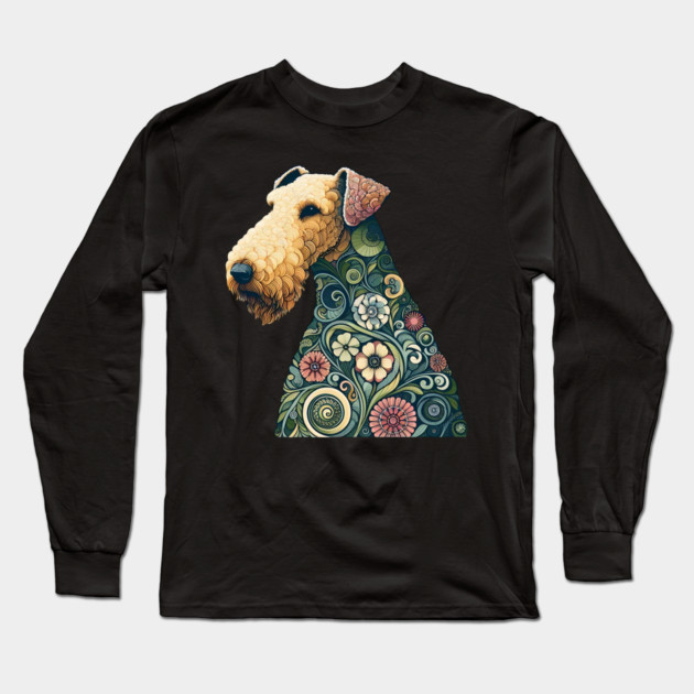 Airedale Dog Botanical Style Illustration 2 Long Sleeve T-Shirt by BirdsnStuff