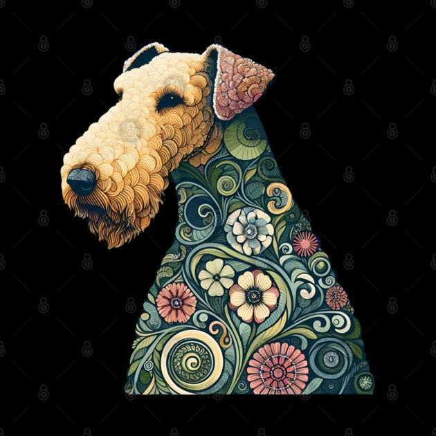 Airedale Dog Botanical Style Illustration 2 by BirdsnStuff