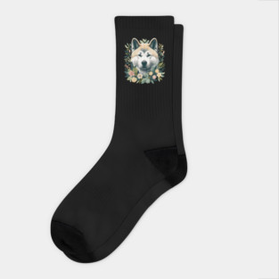 Akita Dog Botanical Illustration Nature Art 5 Socks