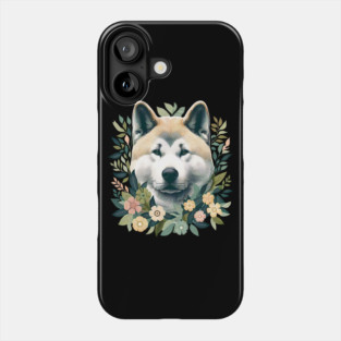 Akita Dog Botanical Illustration Nature Art 5 Phone Case
