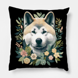 Akita Dog Botanical Illustration Nature Art 5 Pillow