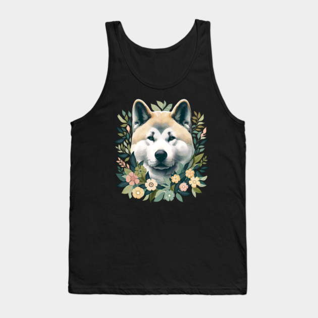 Akita Dog Botanical Illustration Nature Art 5 Tank Top by BirdsnStuff