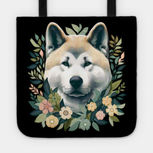 Akita Dog Botanical Illustration Nature Art 5 Tote