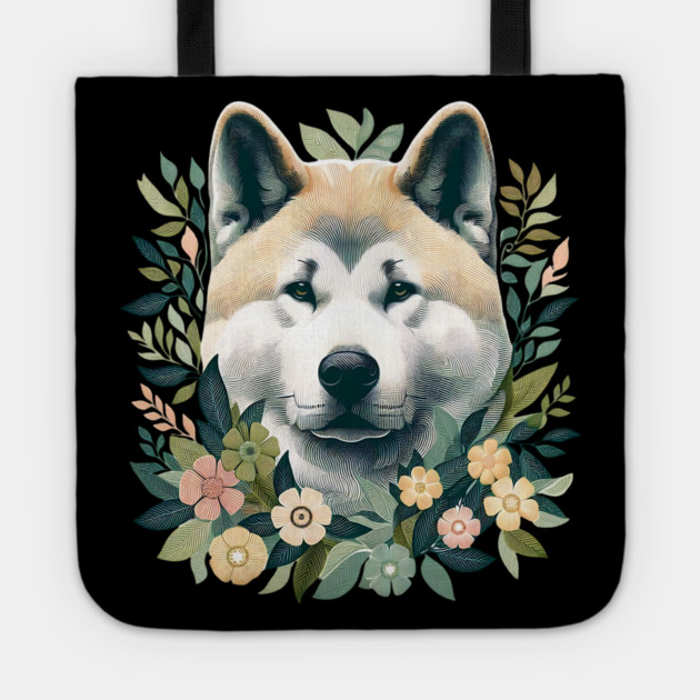 Akita Dog Botanical Illustration Nature Art 5 Tote by BirdsnStuff