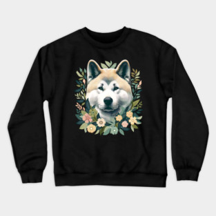 Akita Dog Botanical Illustration Nature Art 5 Crewneck Sweatshirt