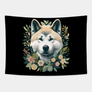Akita Dog Botanical Illustration Nature Art 5 Tapestry