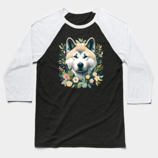 Akita Dog Botanical Illustration Nature Art 5 Baseball T-Shirt