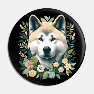 Akita Dog Botanical Illustration Nature Art 5 Pin