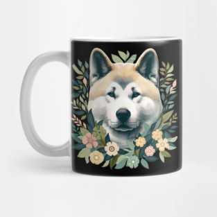 Akita Dog Botanical Illustration Nature Art 5 Mug