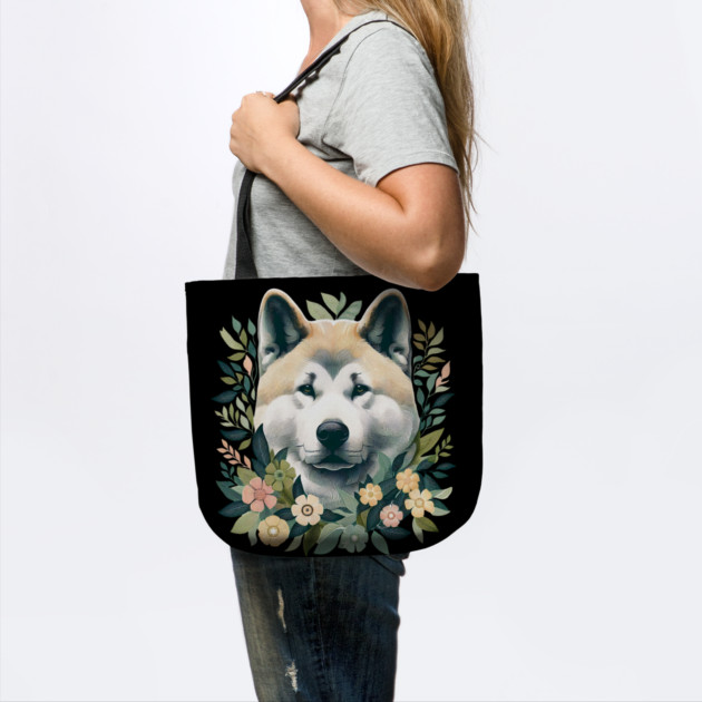 Akita Dog Botanical Illustration Nature Art 5 by BirdsnStuff