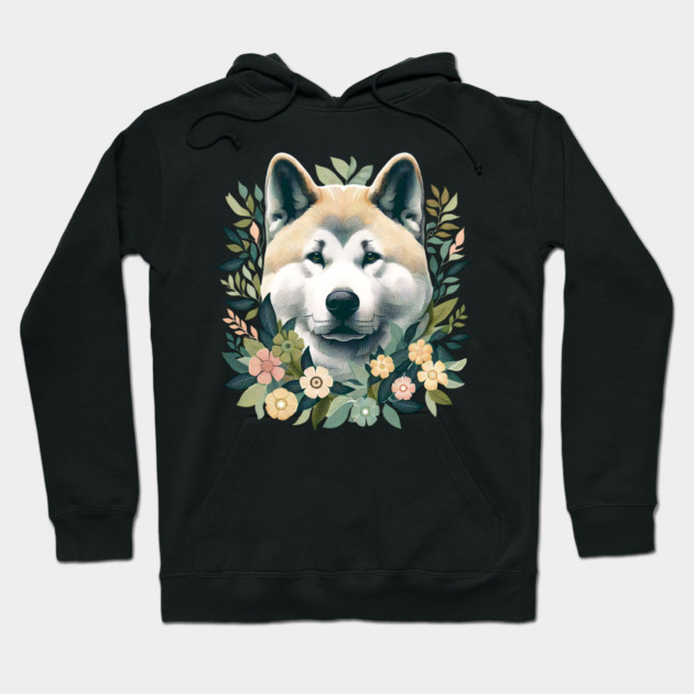 Akita Dog Botanical Illustration Nature Art 5 Hoodie by BirdsnStuff