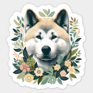 Akita Dog Botanical Illustration Nature Art 5 Sticker