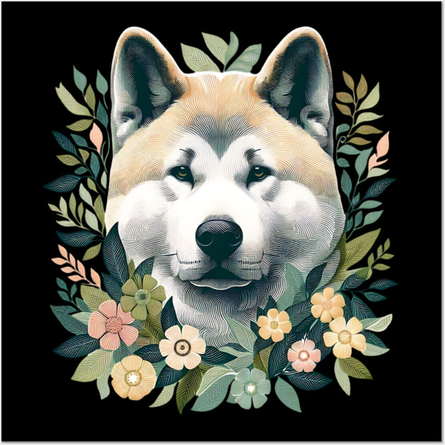 Akita Dog Botanical Illustration Nature Art 5 Wall Art by BirdsnStuff