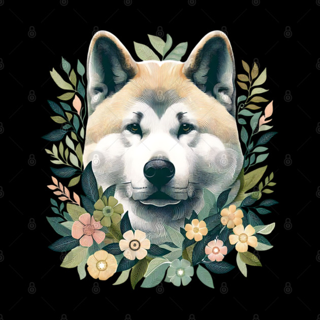 Akita Dog Botanical Illustration Nature Art 5 by BirdsnStuff