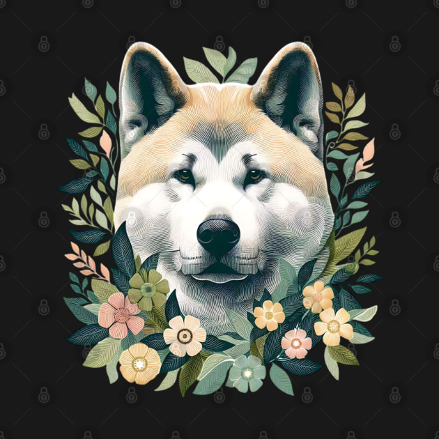Akita Dog Botanical Illustration Nature Art 5 by BirdsnStuff