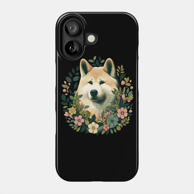 Akita Dog Botanical Illustration Nature Art 4 Phone Case by BirdsnStuff