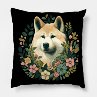 Akita Dog Botanical Illustration Nature Art 4 Pillow