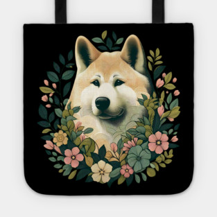 Akita Dog Botanical Illustration Nature Art 4 Tote