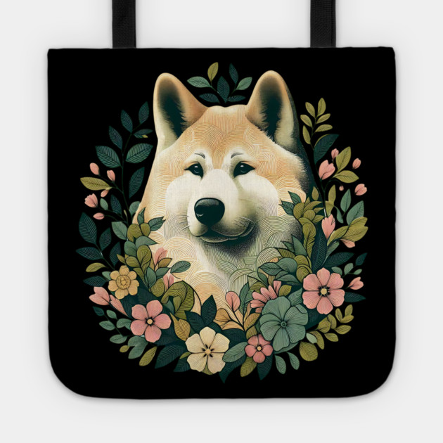 Akita Dog Botanical Illustration Nature Art 4 Tote by BirdsnStuff