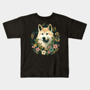 Akita Dog Botanical Illustration Nature Art 4 Kids T-Shirt