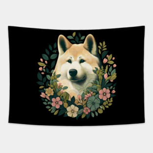 Akita Dog Botanical Illustration Nature Art 4 Tapestry