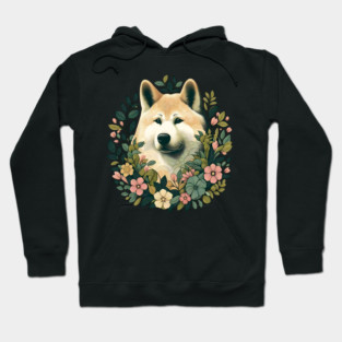 Akita Dog Botanical Illustration Nature Art 4 Hoodie