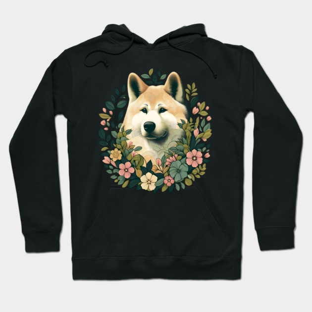 Akita Dog Botanical Illustration Nature Art 4 Hoodie by BirdsnStuff