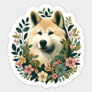 Akita Dog Botanical Illustration Nature Art 4 Magnet