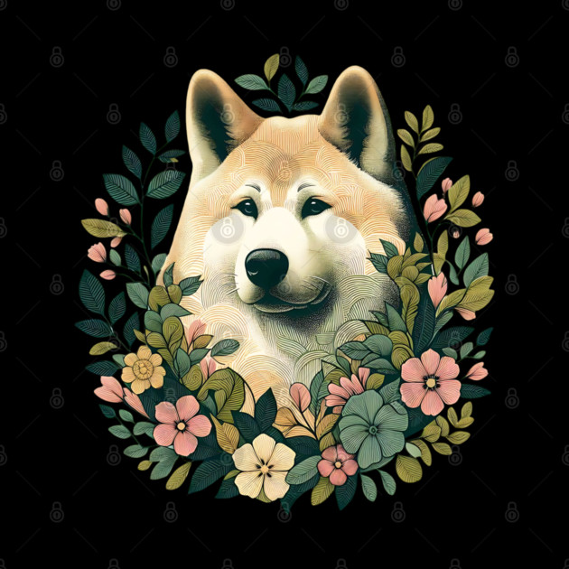 Akita Dog Botanical Illustration Nature Art 4 by BirdsnStuff