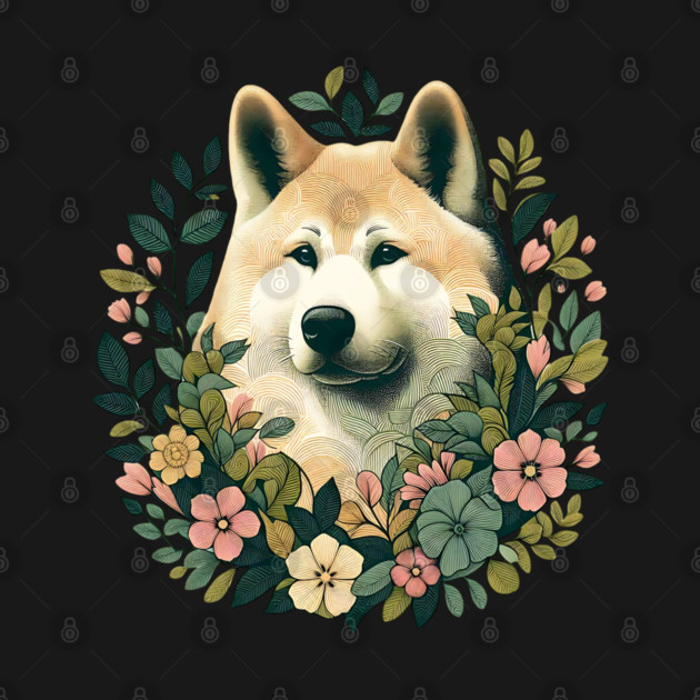 Akita Dog Botanical Illustration Nature Art 4 by BirdsnStuff