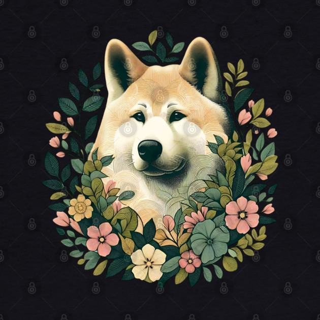 Akita Dog Botanical Illustration Nature Art 4 by BirdsnStuff