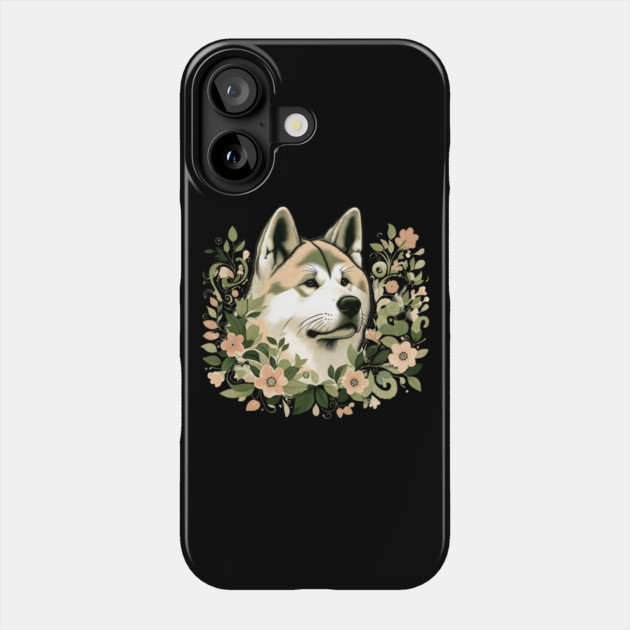 Akita Dog Botanical Illustration Nature Art 3 Phone Case by BirdsnStuff