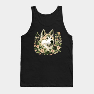 Akita Dog Botanical Illustration Nature Art 3 Tank Top