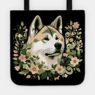 Akita Dog Botanical Illustration Nature Art 3 Tote