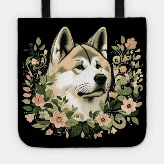 Akita Dog Botanical Illustration Nature Art 3 Tote by BirdsnStuff