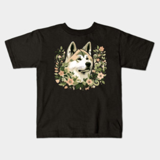 Akita Dog Botanical Illustration Nature Art 3 Kids T-Shirt